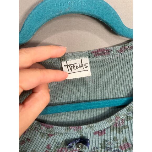 Floral Trends Top Blue Coquette Fairy Buttons Bow Whimsy Cottage Y2K Sz M - Picture 11 of 14